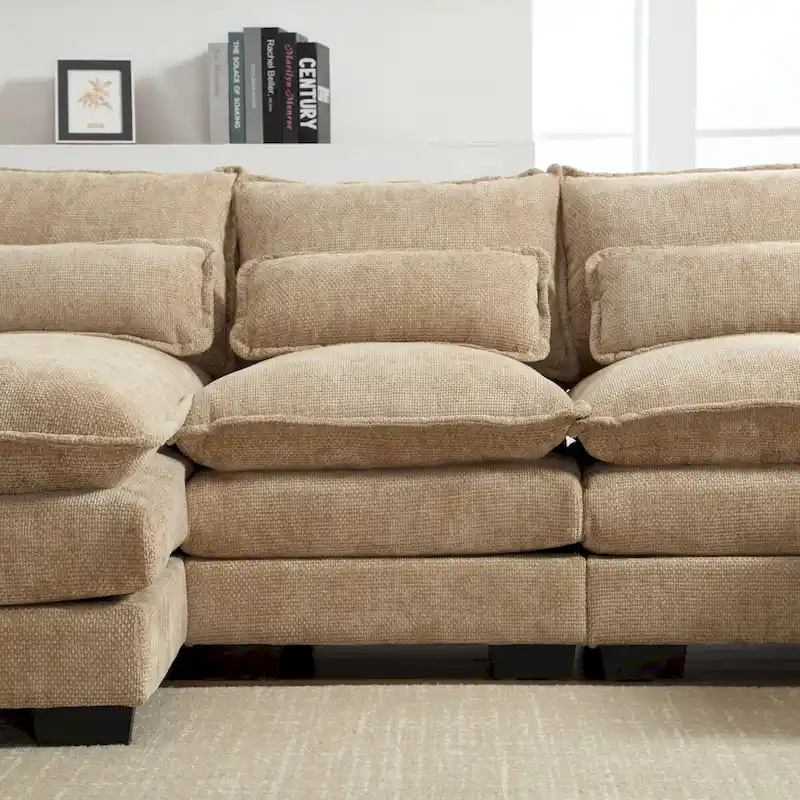 U-Shaped Chenille Sectional Sofa - Reversible Modular Seating