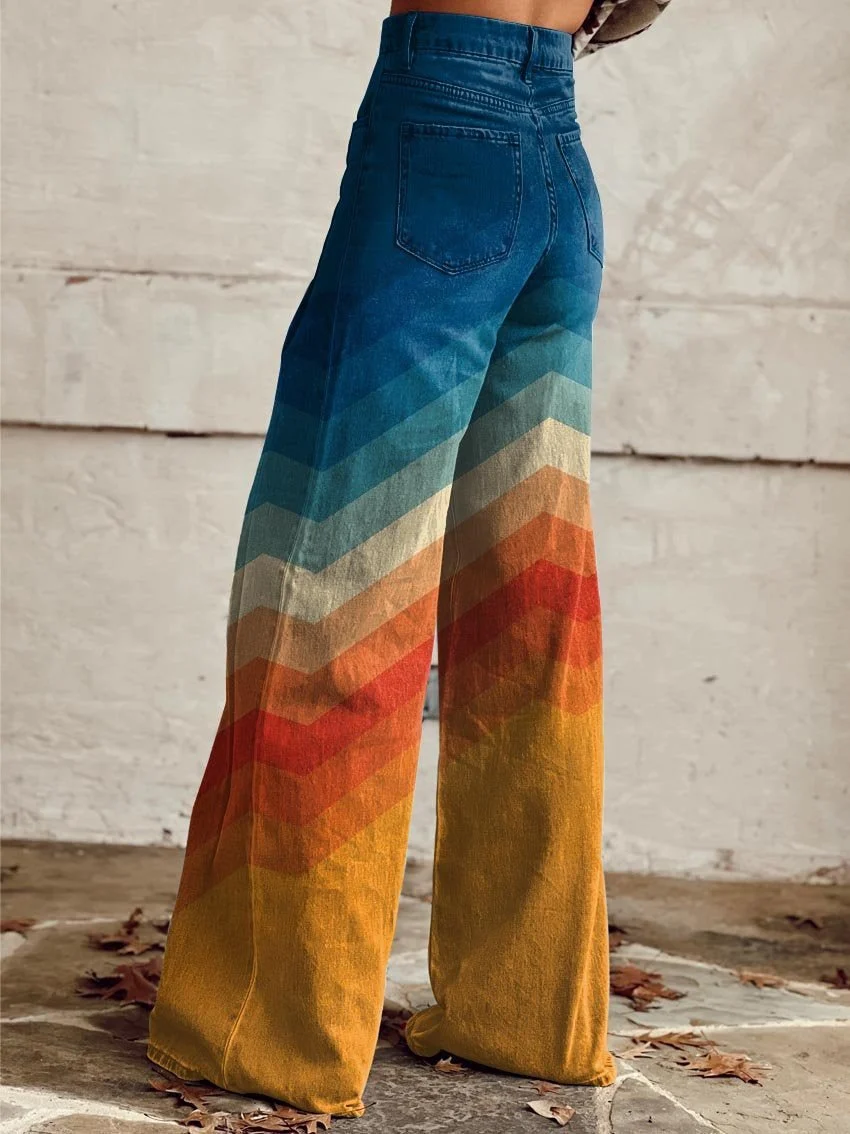 Women��s High-Rise Wide Leg Trousers Chevron Gradient Print