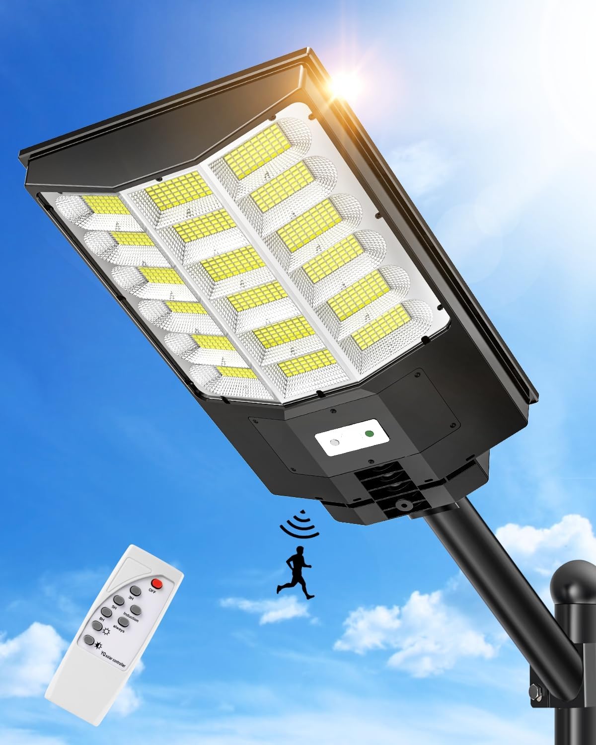 Sararoom Straßenlaternen Solar | 1000W LED Strahler Außen mit Bewegungsmelder Sensor | 864Led 6500K Wandleuchte mit Fernbedienung, IP65 Aussenleuchte Wegeleuchten für Garten Terrasse Garage Hof, 4st