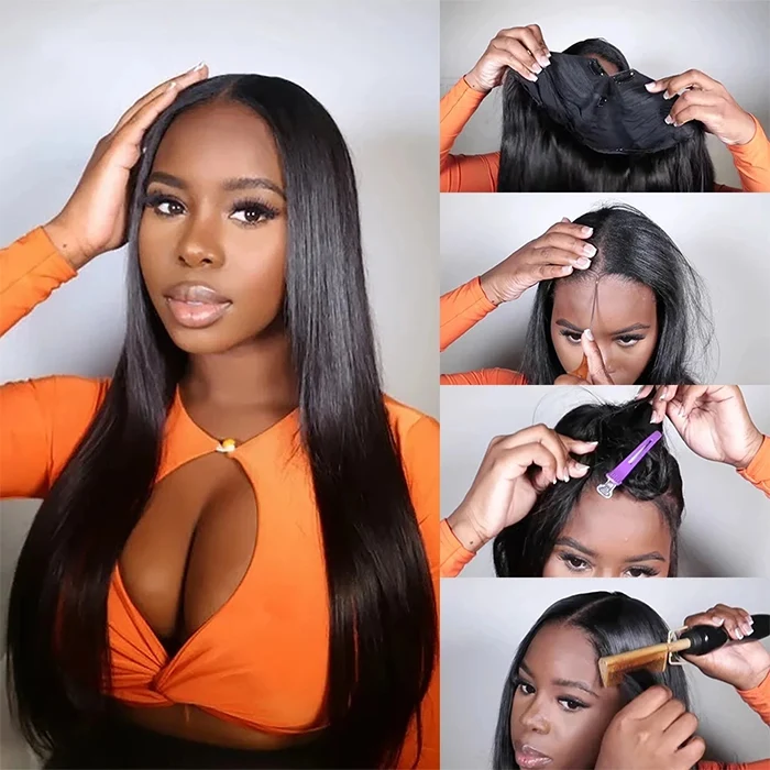 Durable V Shape Glueless Wig Human Hair Straight Beginner Friendly Natural V Part Wig
