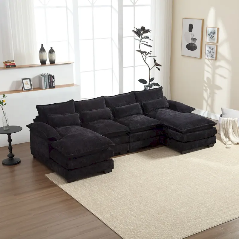 U-Shaped Chenille Sectional Sofa - Reversible Modular Seating