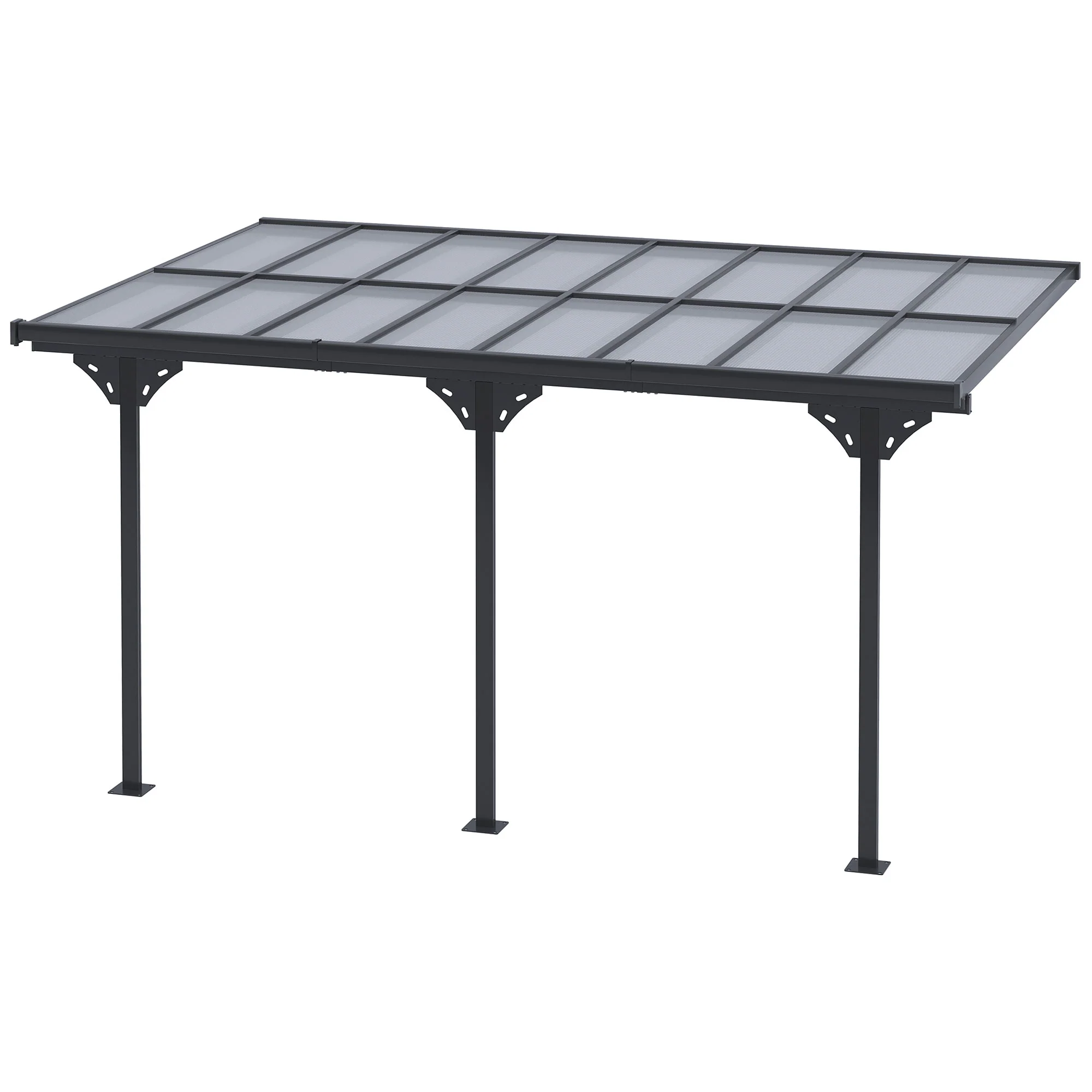Outsunny terrasoverkapping in hoogte verstelbaar aluminium grijs 4 x 3 m