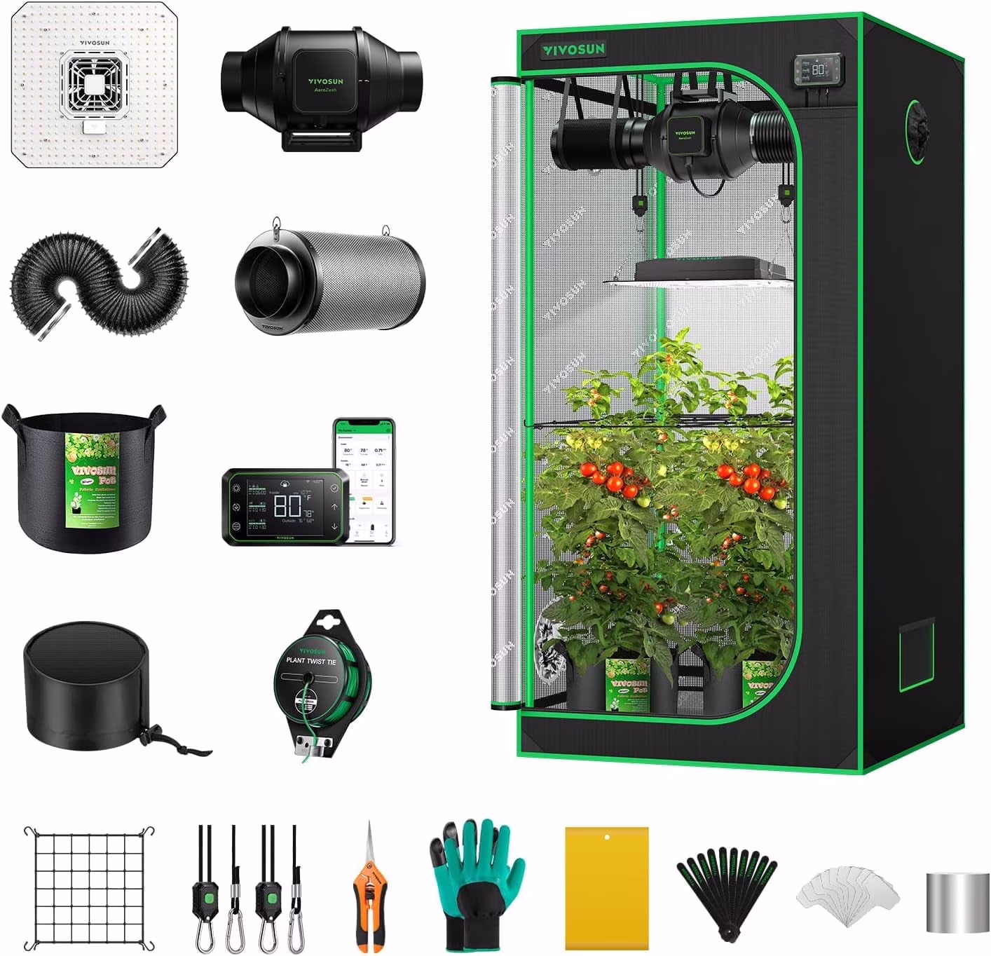 VIVOSUN GIY Smart Grow Tent System 2x2, WiFi-Integrated Grow Tent Kit, with Automate Ventilation and Circulation, Schedule Full Spectrum 100W LED Grow Light, and GrowHub E42A Controller