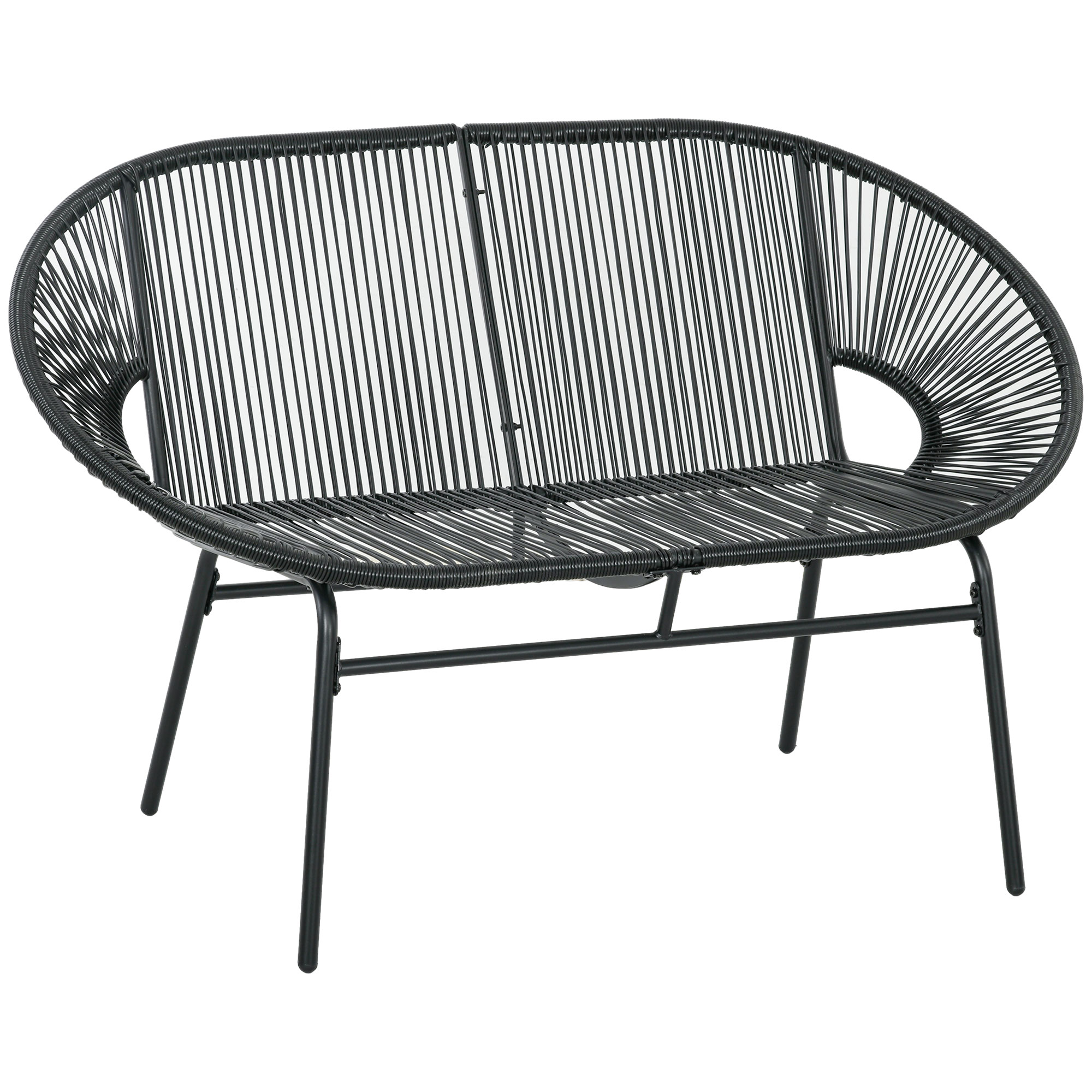 Outsunny Rieten Relaxstoel in Boho-stijl, 132 cm x 72 cm x 83 cm, Zwart