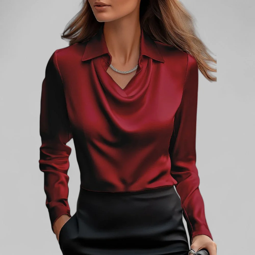 Women��s Satin Blouse Elegant Long Sleeve Design