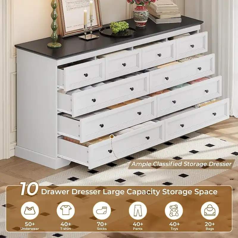 10 Drawers Dresser 55 Large Drawers Wood Dressers & Chest of Drawers