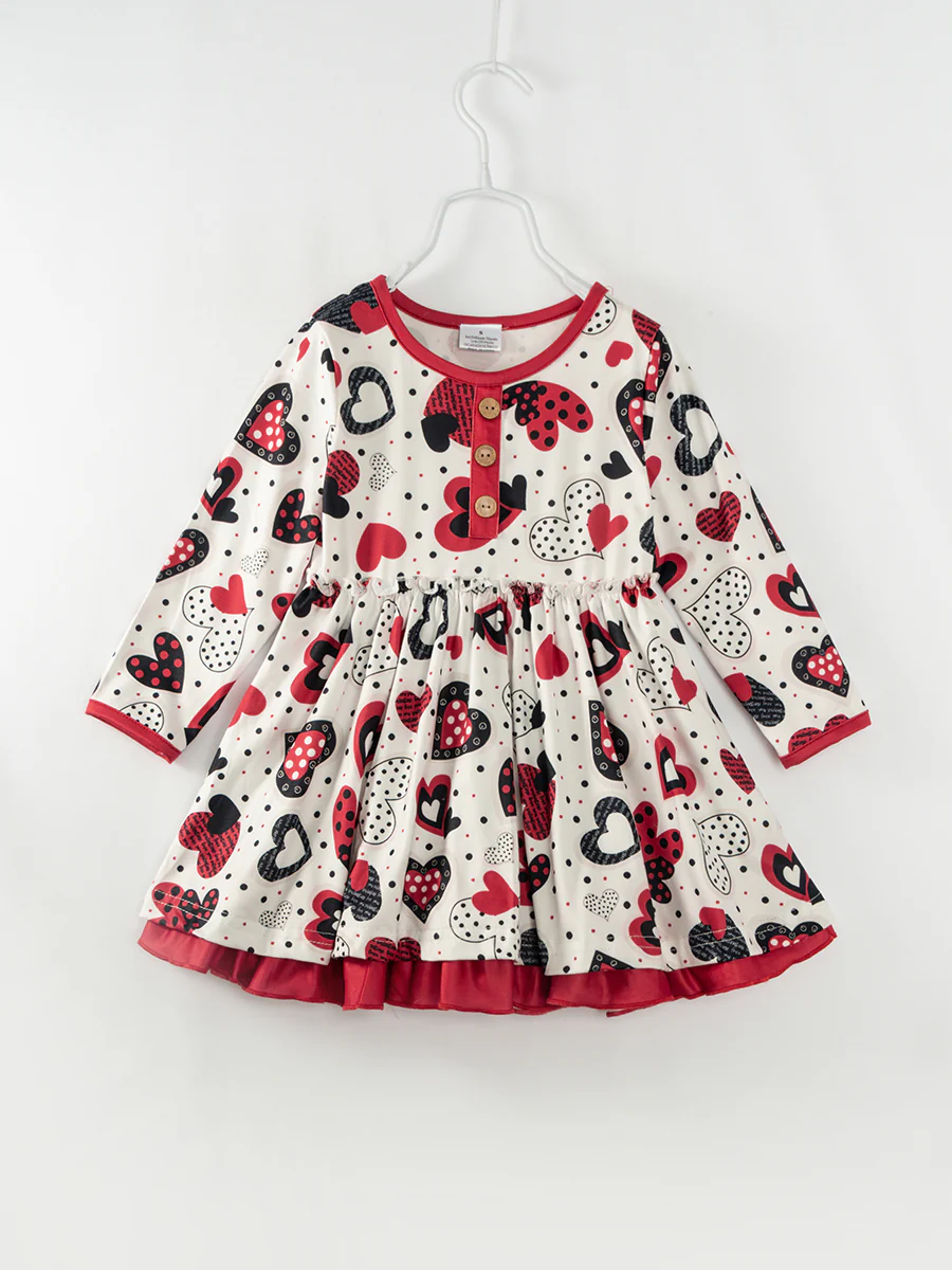 Valentine's Day Black Red Heart Ruffle Girl Twirl Dress