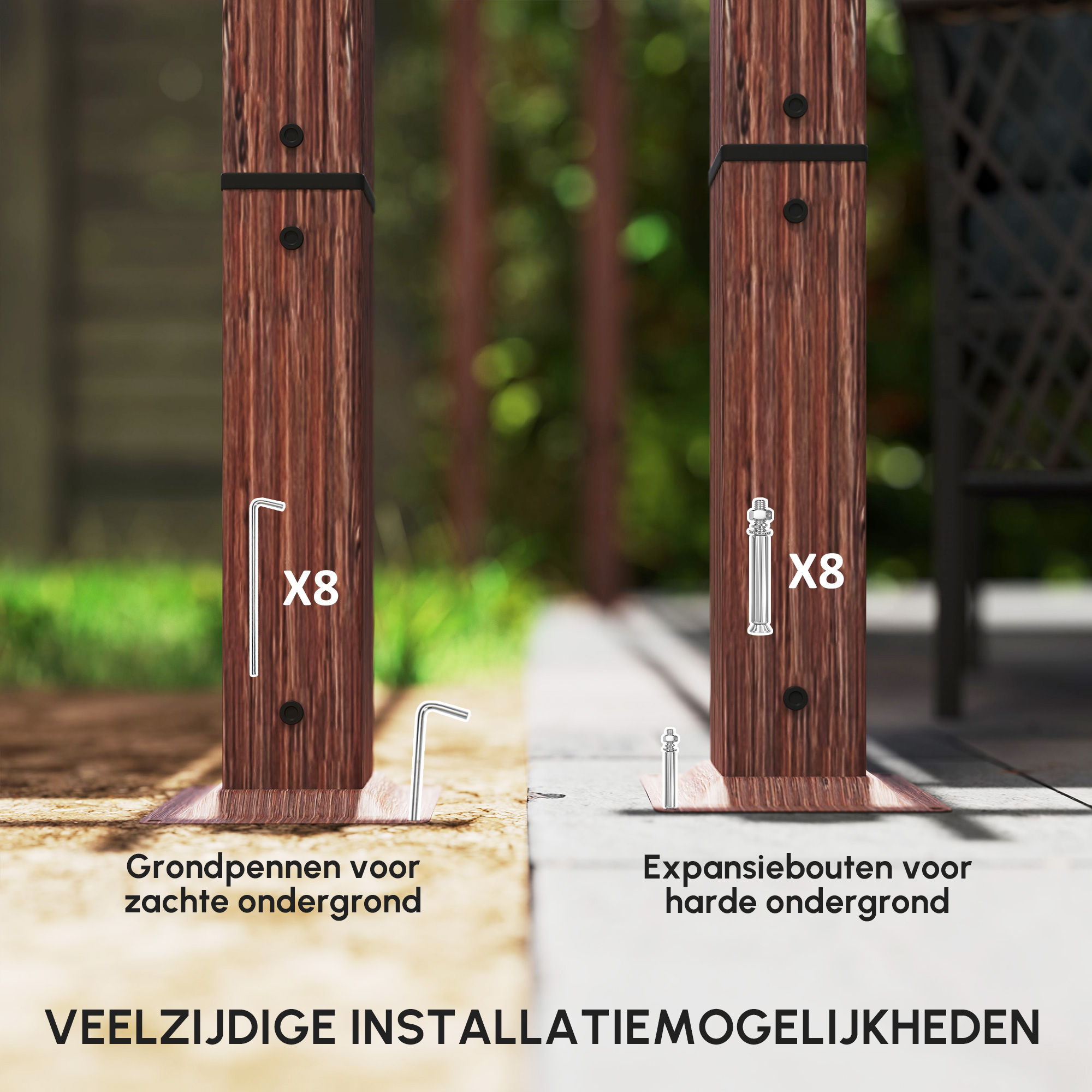 Outsunny 3 x 4 m Tuin-Pergola, Verstelbaar Terrasoverkapping, Aluminium Frame, UPF30+ Zonbescherming, Natuurhout