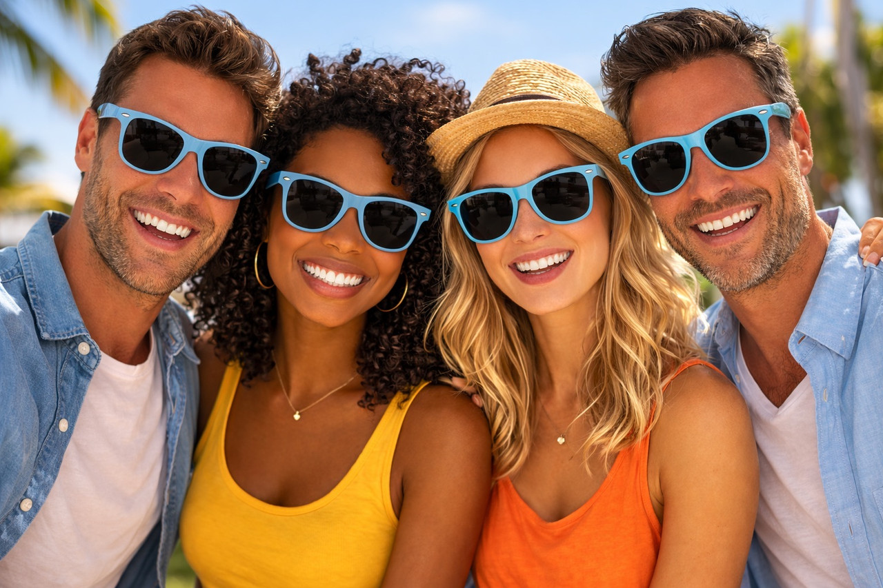 Neon Blue Light Blue Sunglasses  | Iconic 80's Style | Adult Size 1057