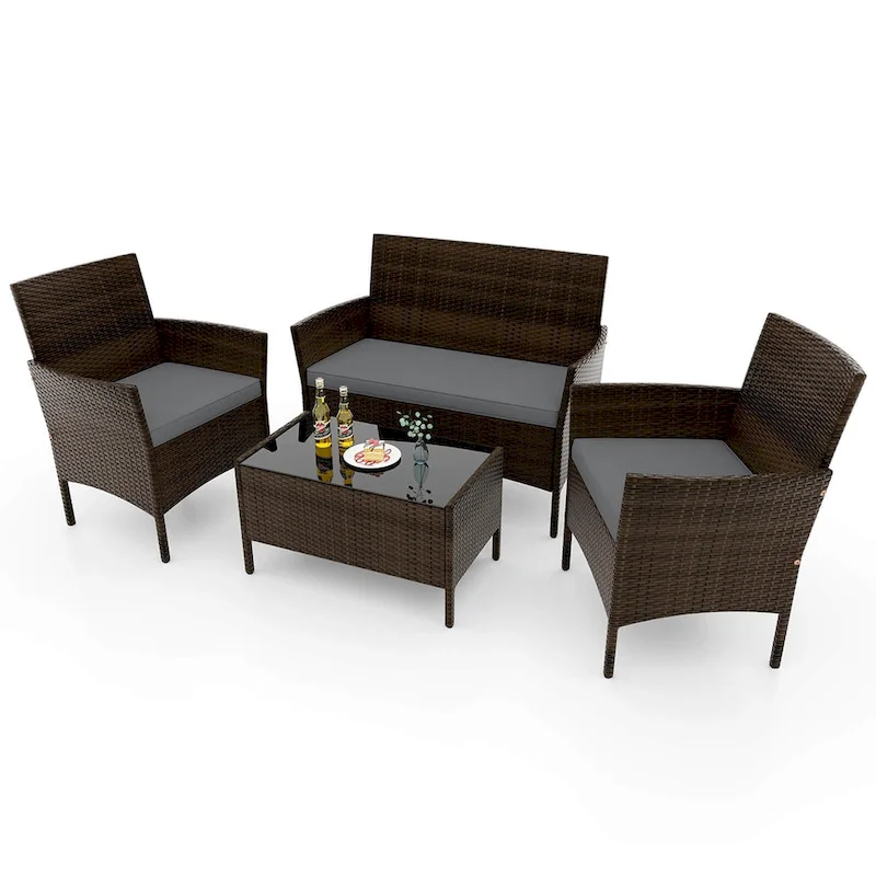 Costway 4 PCS Patio Furniture Set with Washable Cushions and Tempered - See Details
