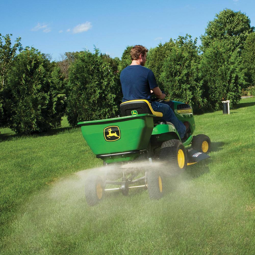 John Deere 175 lb Tow-Behind Broadcast Spreader, Rustproof Poly Hopper, Universal Fit