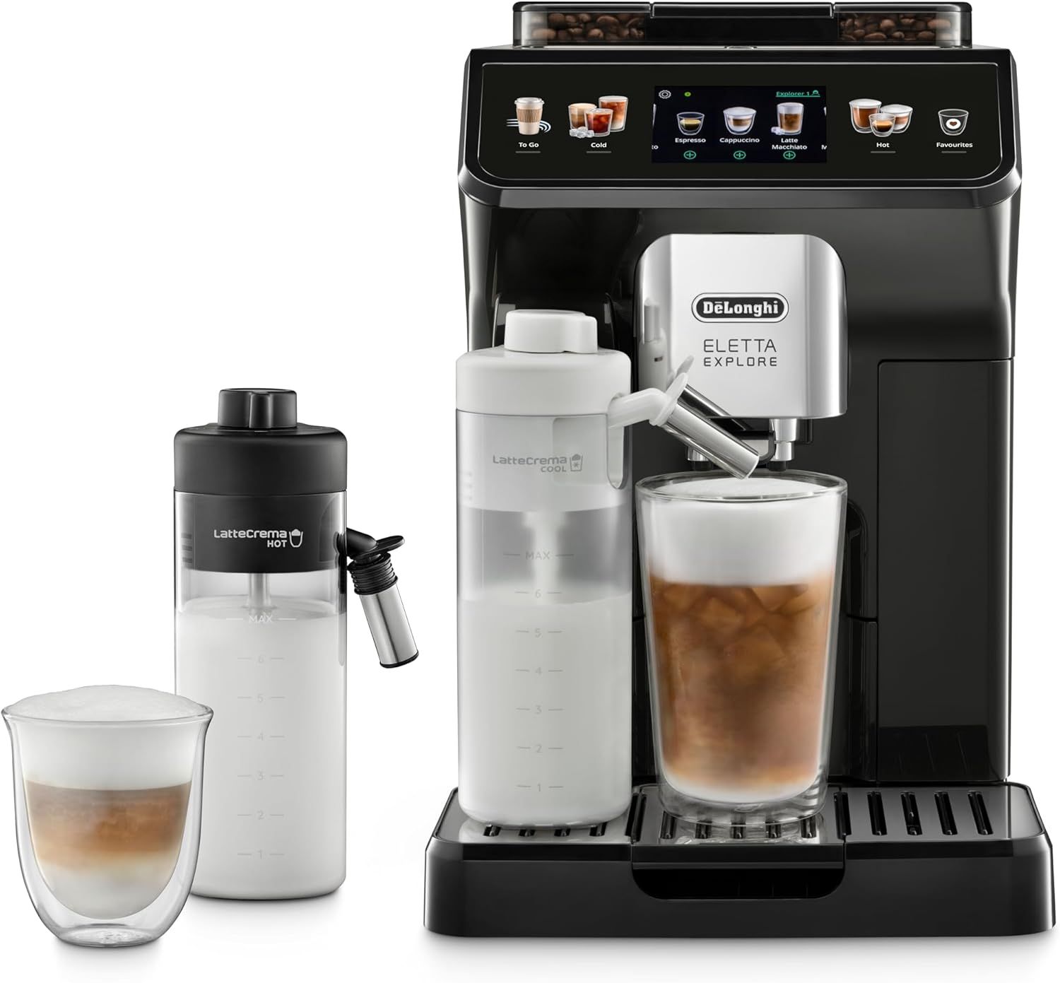 De'Longhi Eletta Explore Automatic Coffee Machine with LatteCrema System and TFT Display, Black
