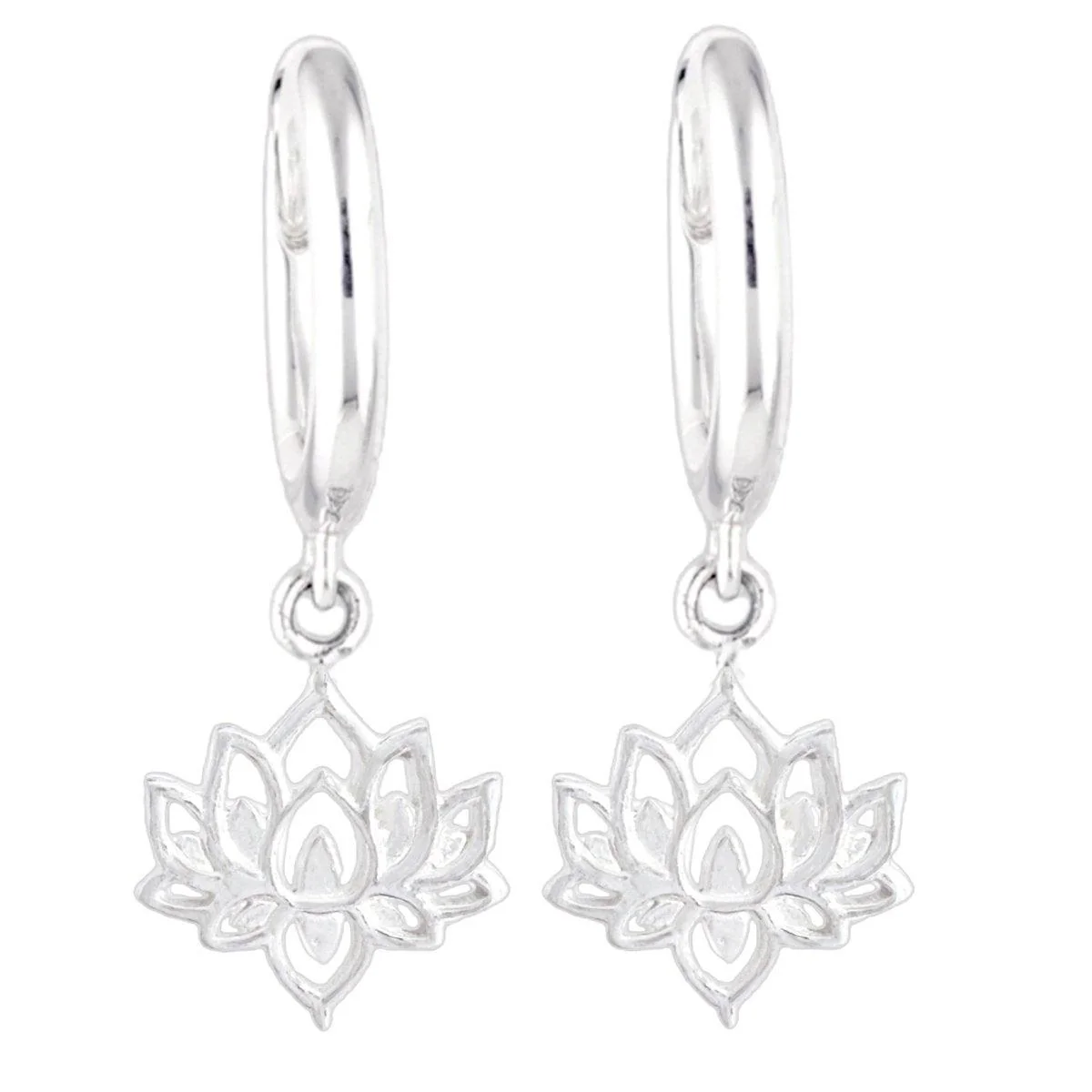 Laihas Boho Chic Lotus Flower Hoop Earrings- Sterling Silver