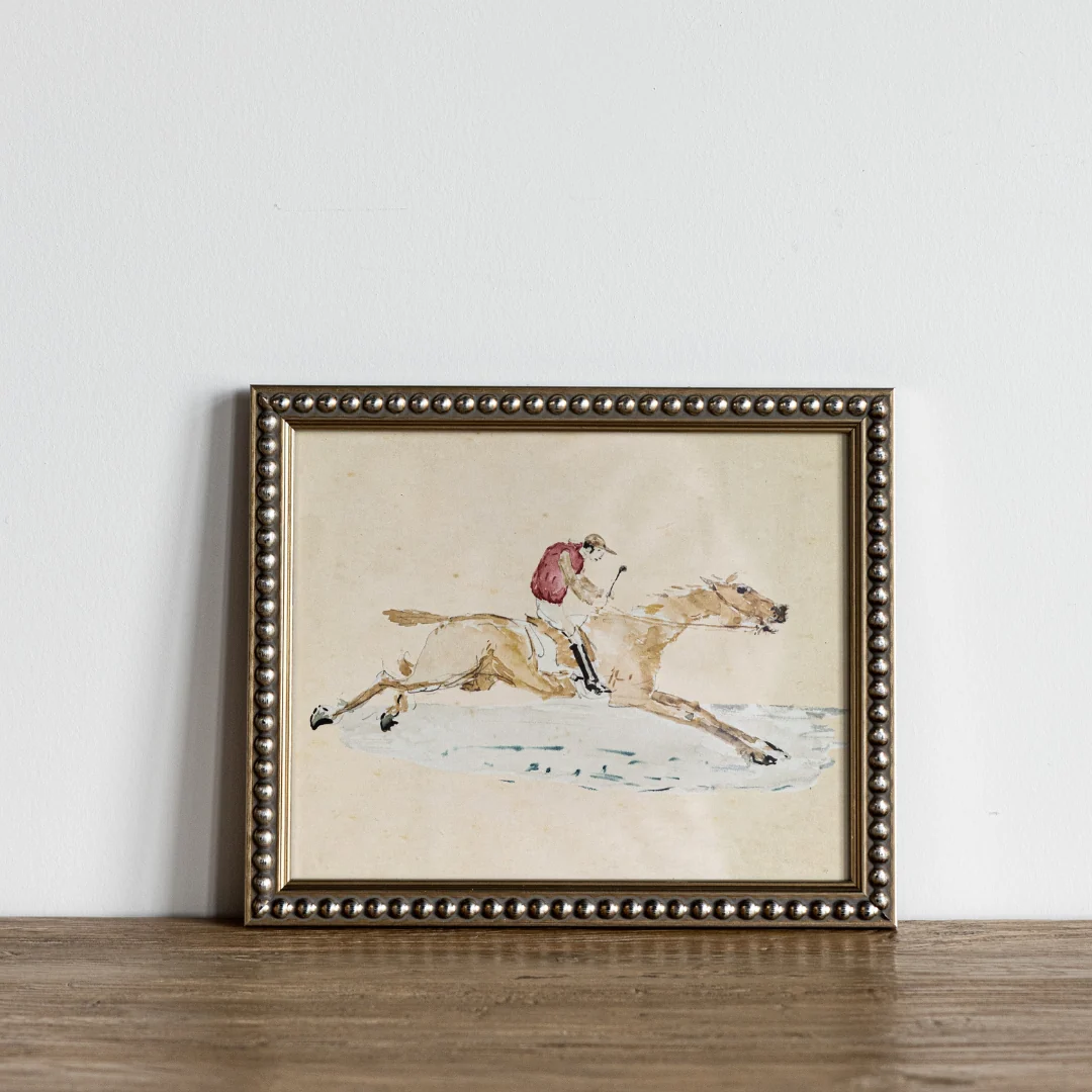 Vintage Jockey and Horse Beaded Framed Art