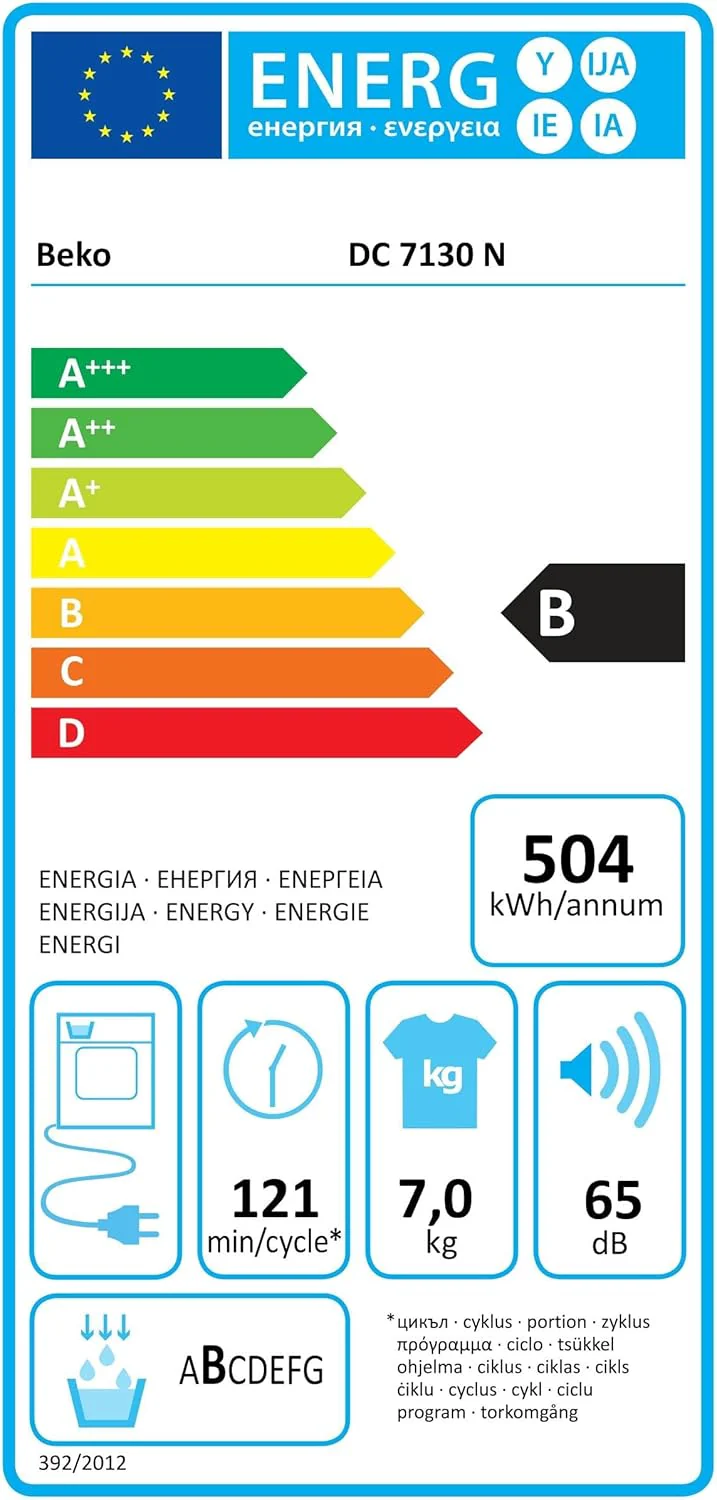 Beko DC 7130 N b100 Kondenstrockner, 7 kg, Elektronische Feuchtemessung, Automatischer Knitterschutz, AquaWave-Schontrommel, 15 Programme, Express Programm