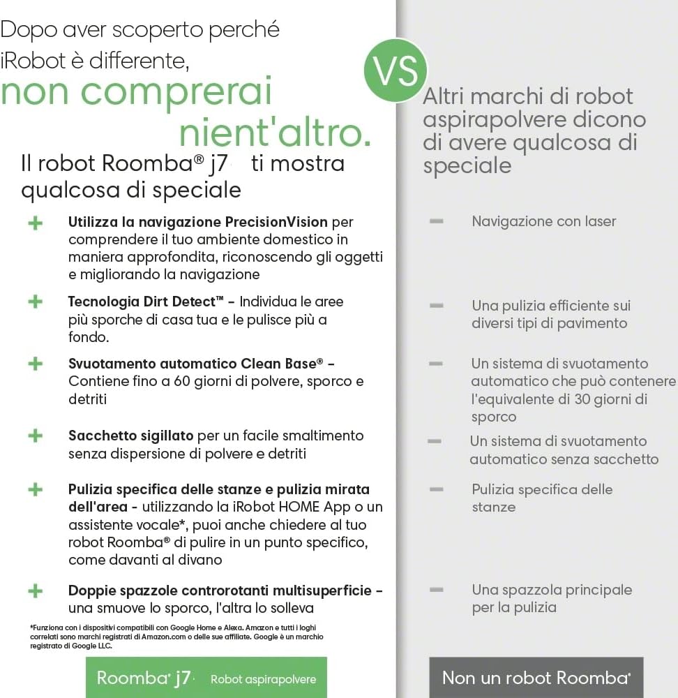 iRobot Roomba J7, Robot Aspirapolvere, Mappatura Intelligente, Rilevamento Ostacoli, Wi-Fi, 2 Spazzole MultiSuperficie, Adatto Animali Domestici, Programmabile con App e Assistente Vocale, Silver