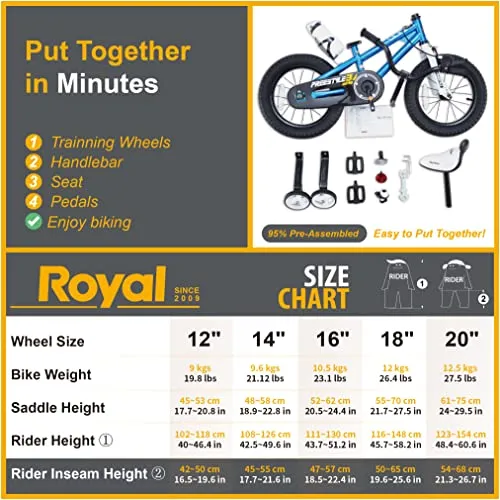 Royalbaby Kids Bike Freestyle BMX Bicycle with Training Wheels Kickstand