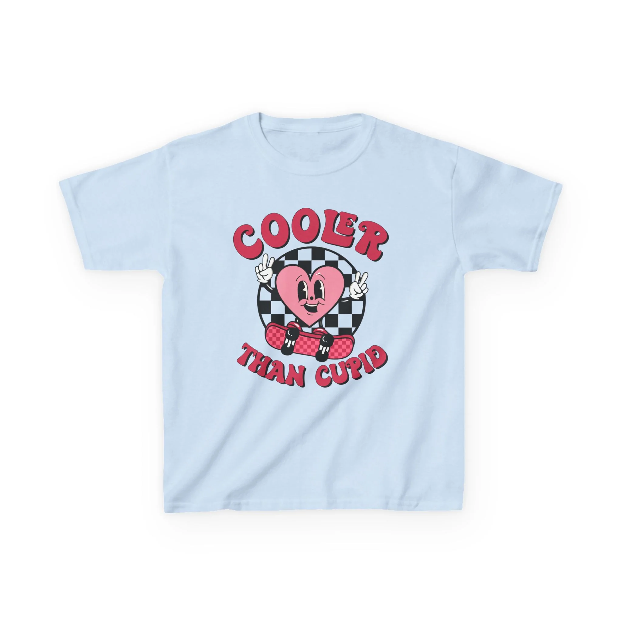 Cooler Than Cupid Kids Tee | Heart Character Checkerboard