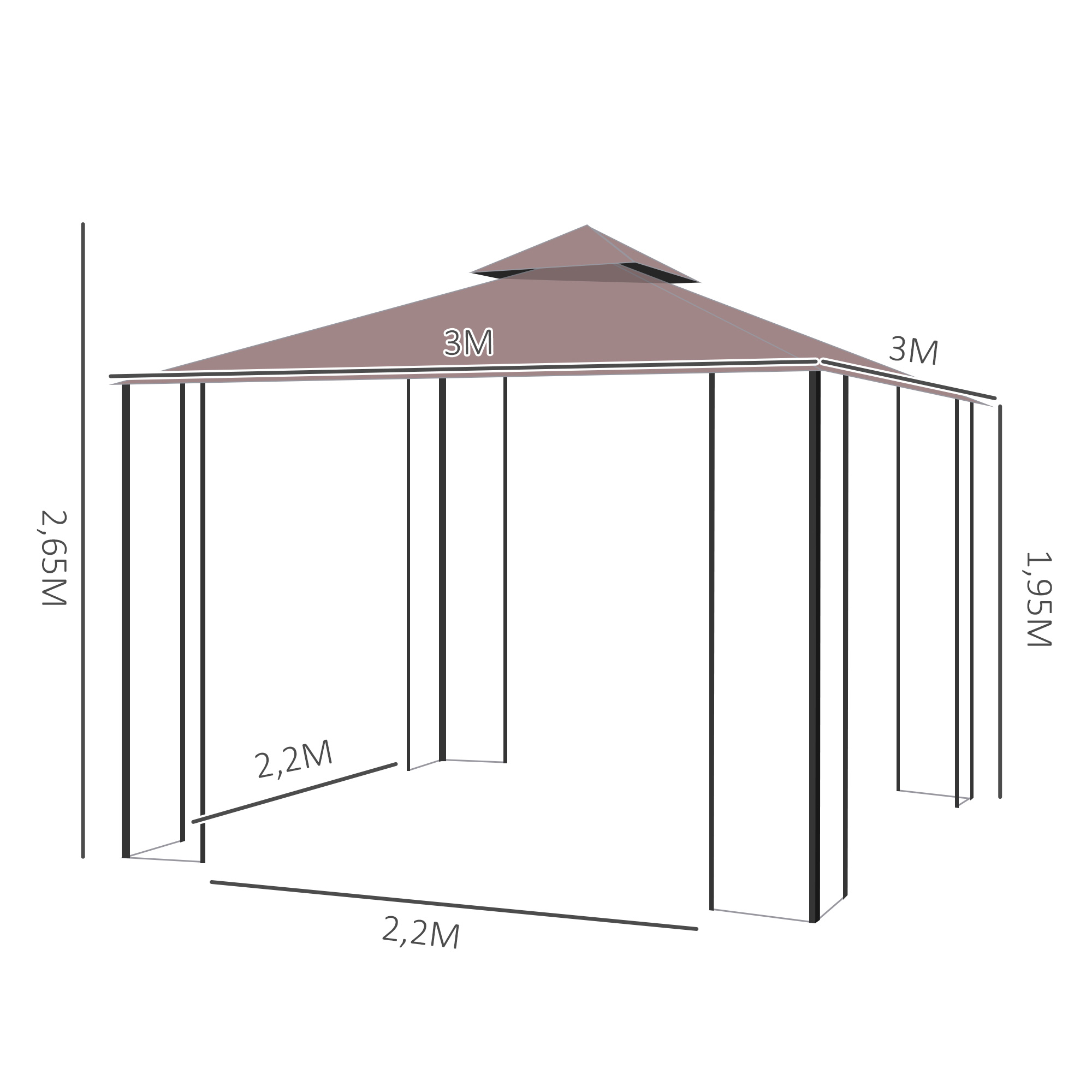 Outsunny Partytent in de tuin partytent paviljoen tuintent feesttent dubbel dak 3 x 3 m bruin
