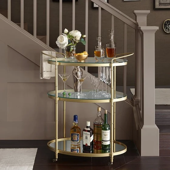Lauren 3-Tier Bar Cart, Classic Antique Gold