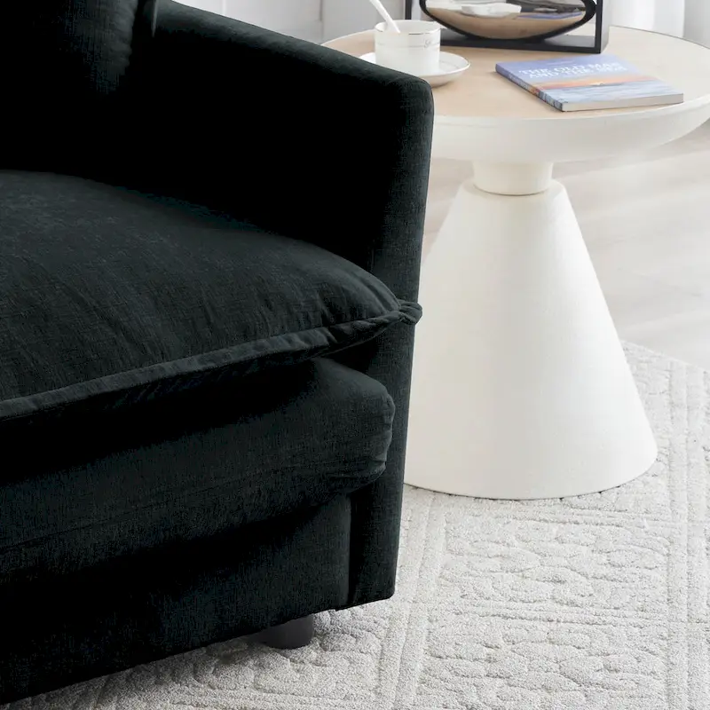 Black 2-Piece Chenille Sofa Set with Loveseat Sofa and Single Sofa
