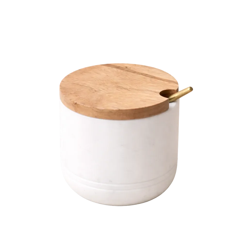 Lidded Marble Salt Cellar & Spoon