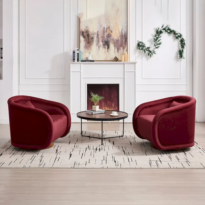 Swivel Accent Chair, 360-degree Swivel Barrel Chair with Velvet Fabric Upholstery, Comfy Pumpkin-Shaped Swivel Chair