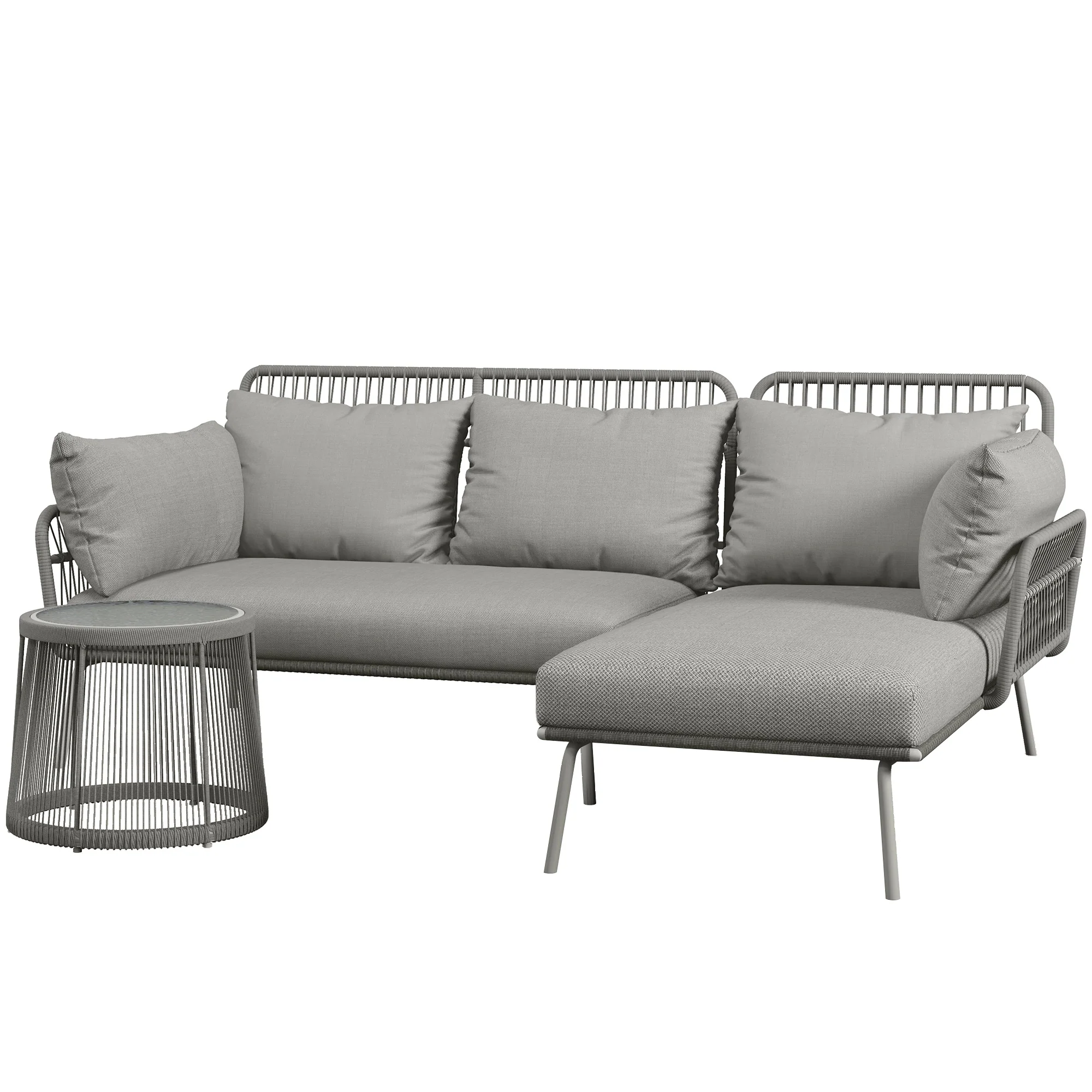 Outsunny Tuin Hoekbank Rattan 2 Zits voor Tuin & Terras, Lichtgrijs