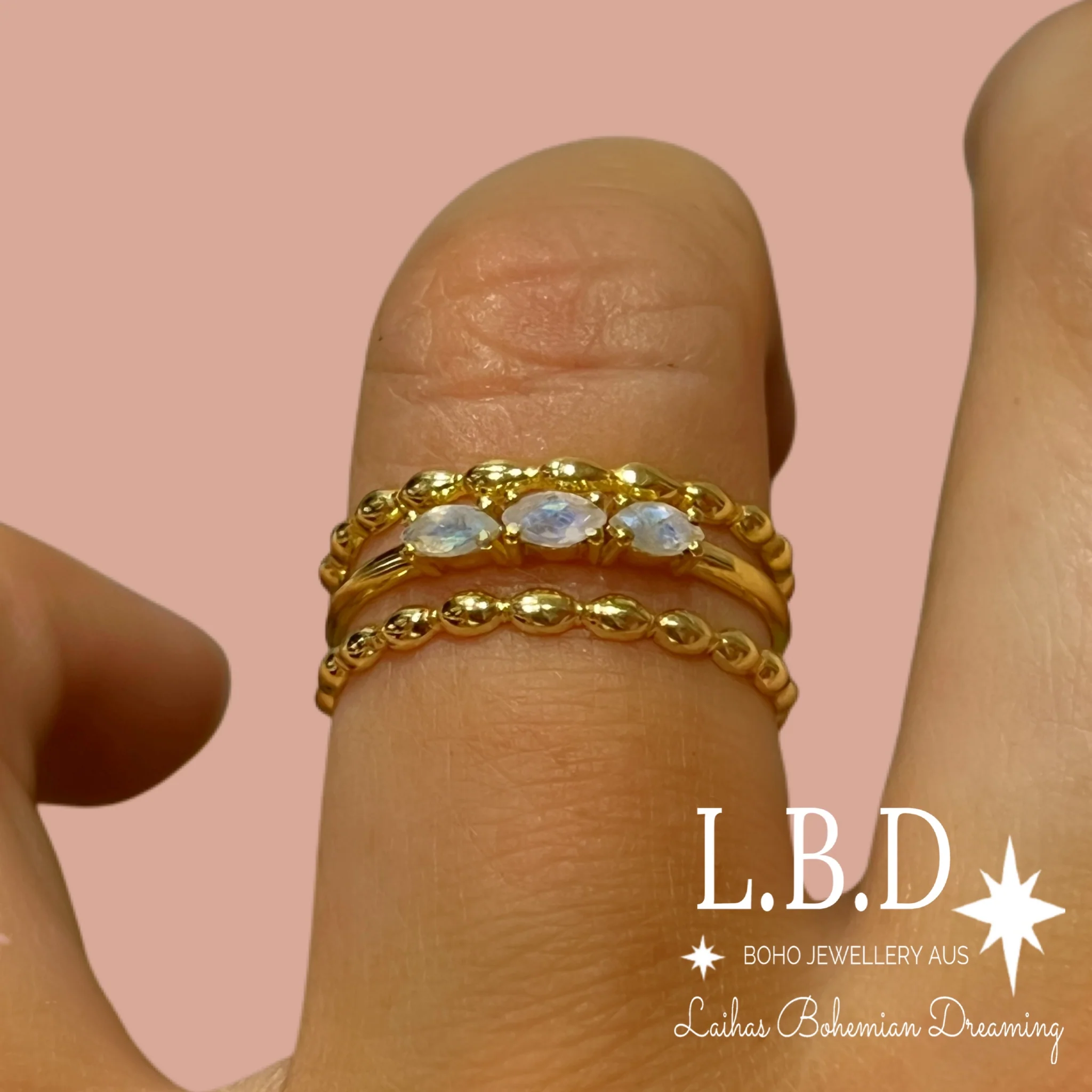 Laihas Three Of Cups Gold Moonstone Ring Set