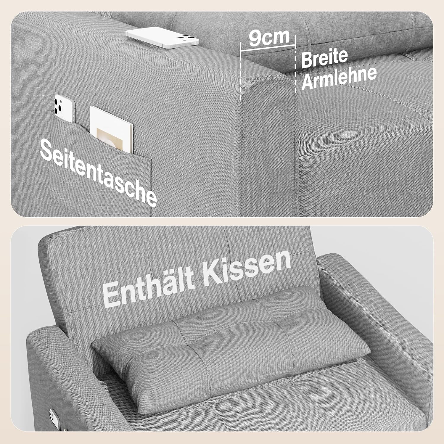 Bealife Relaxsessel, Schlafsessel mit Verstellbarer Rückenlehne, Fernsehsessel, Klappbares Schlafsofa, Relaxsessel fürs Wohnzimmer,Schlafzimmer (Hellgrau)