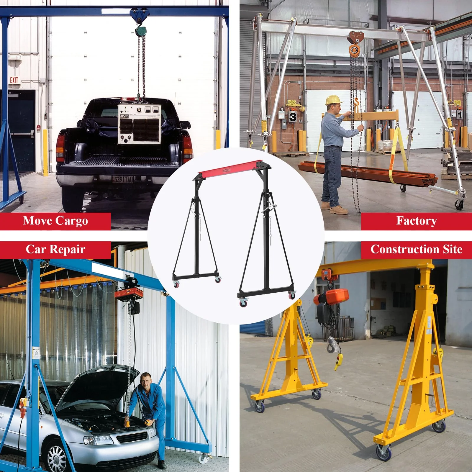 2025  1 Ton Adjustable Gantry Crane, 2200 lbs Capacity, Height Adjustable 96.5