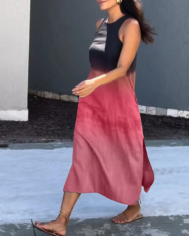Women��s Sleeveless Ombre Maxi Dress Elegant Gradient Design