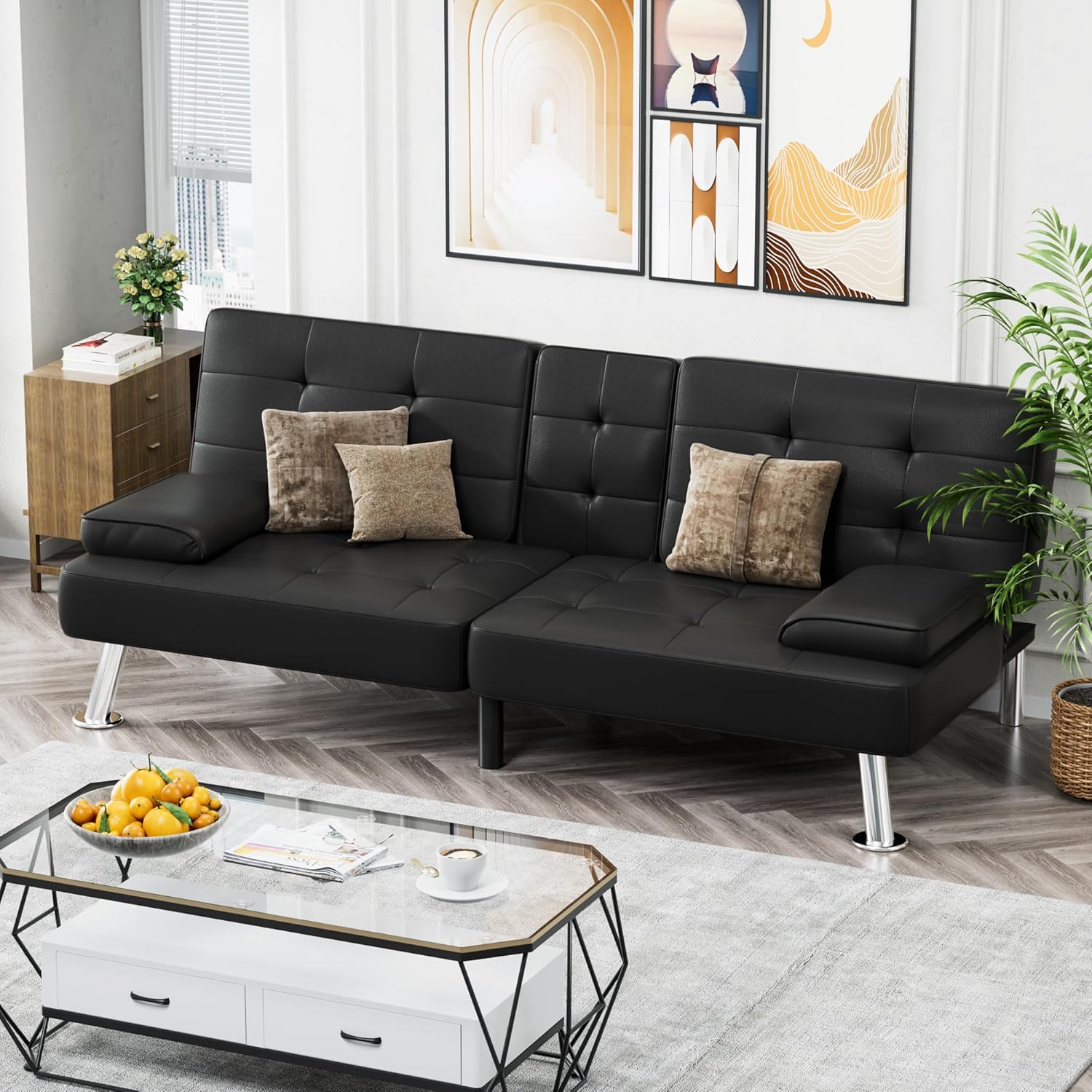 Homall Futon Sofa Bed Leather Futon Couch Removable Armrests Adjustable Recliner Sofa Bed