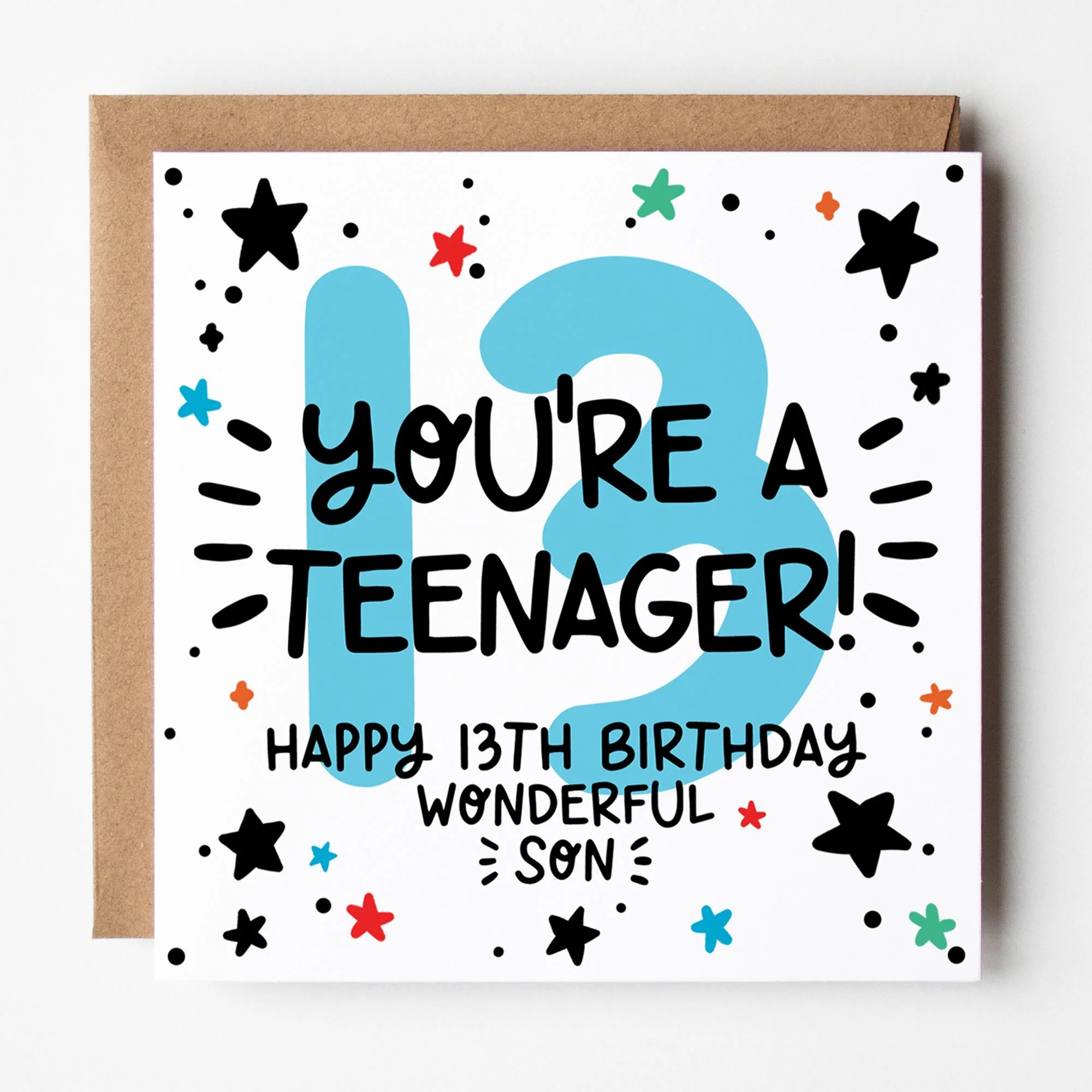 13th Birthday Card for Son You're a Teenager with Kraft Envelope