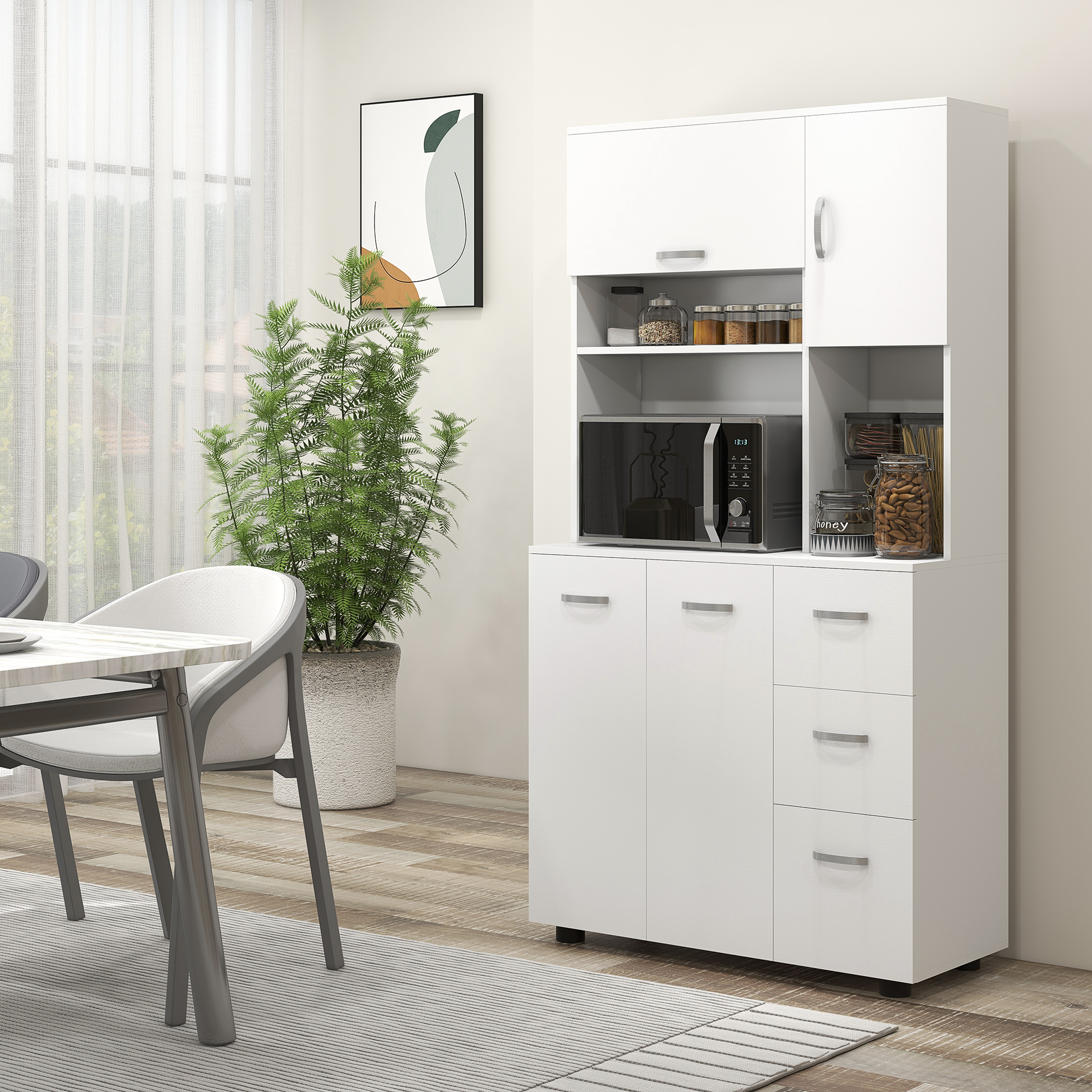 Keukenkast, Buffet, 3 Laden, 3 Planken, Veel Opbergruimte, 89x39,5x168cm, Wit