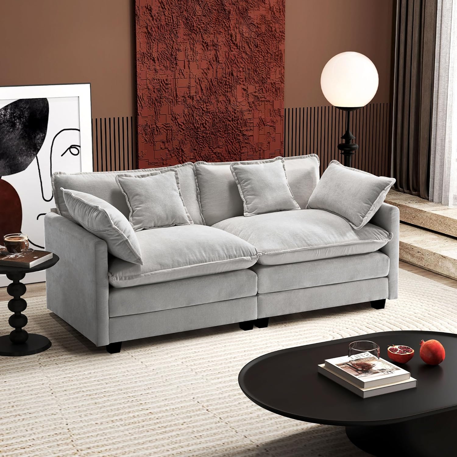111.4 Inch L-Shaped Modern Sofa Modular Cloud Sofa Ottoman 4-Seater Chenille Deep Seat Sofa