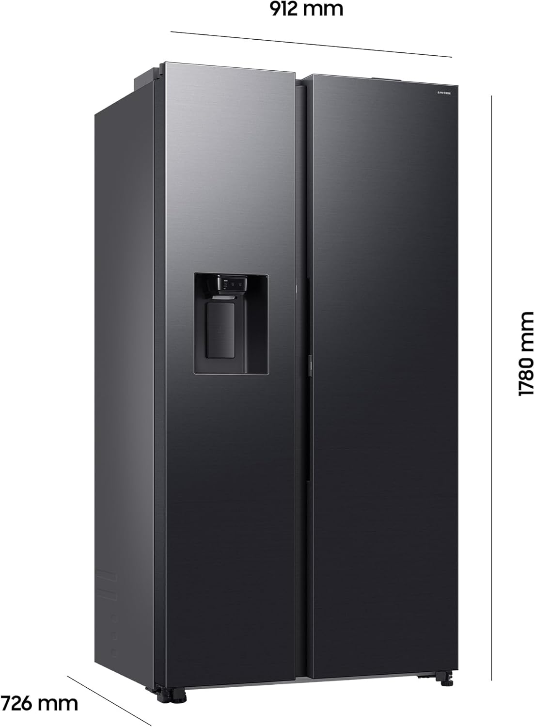 Samsung RS80F64KEFEF Side-by-Side Kühl-Gefrierkombination, AI Kühlschrank mit Gefrierfach, 178,4 cm, 640 l, Eis-/Wasserspender mit Festwasseranschluss, AI Voice Control & Energy Mode, Black Steel