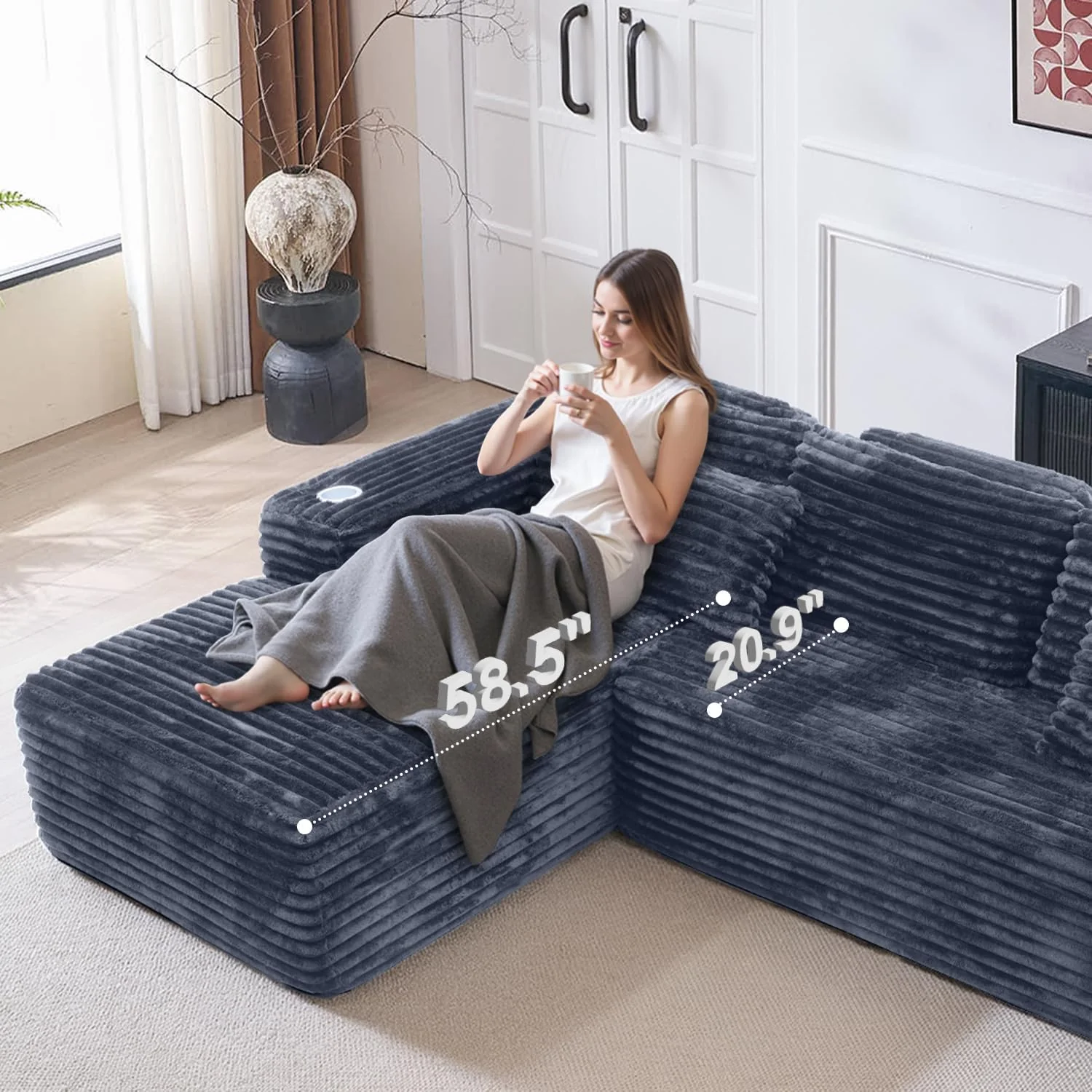 Cloud Sectional Couch with L-Shape Chaise Modern Modular Sofa Deep Seat Built-in Cup Holder
