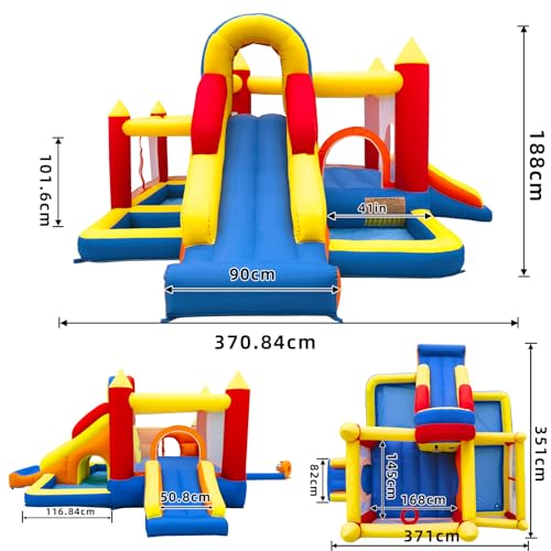 Ballsea Castello gonfiabile con ventilatore   paradiso per bambini XXL indoor con scivolo, rete di sicurezza, certificato EN71, per 3 8 anni : Amazon.it: Giochi e giocattoli