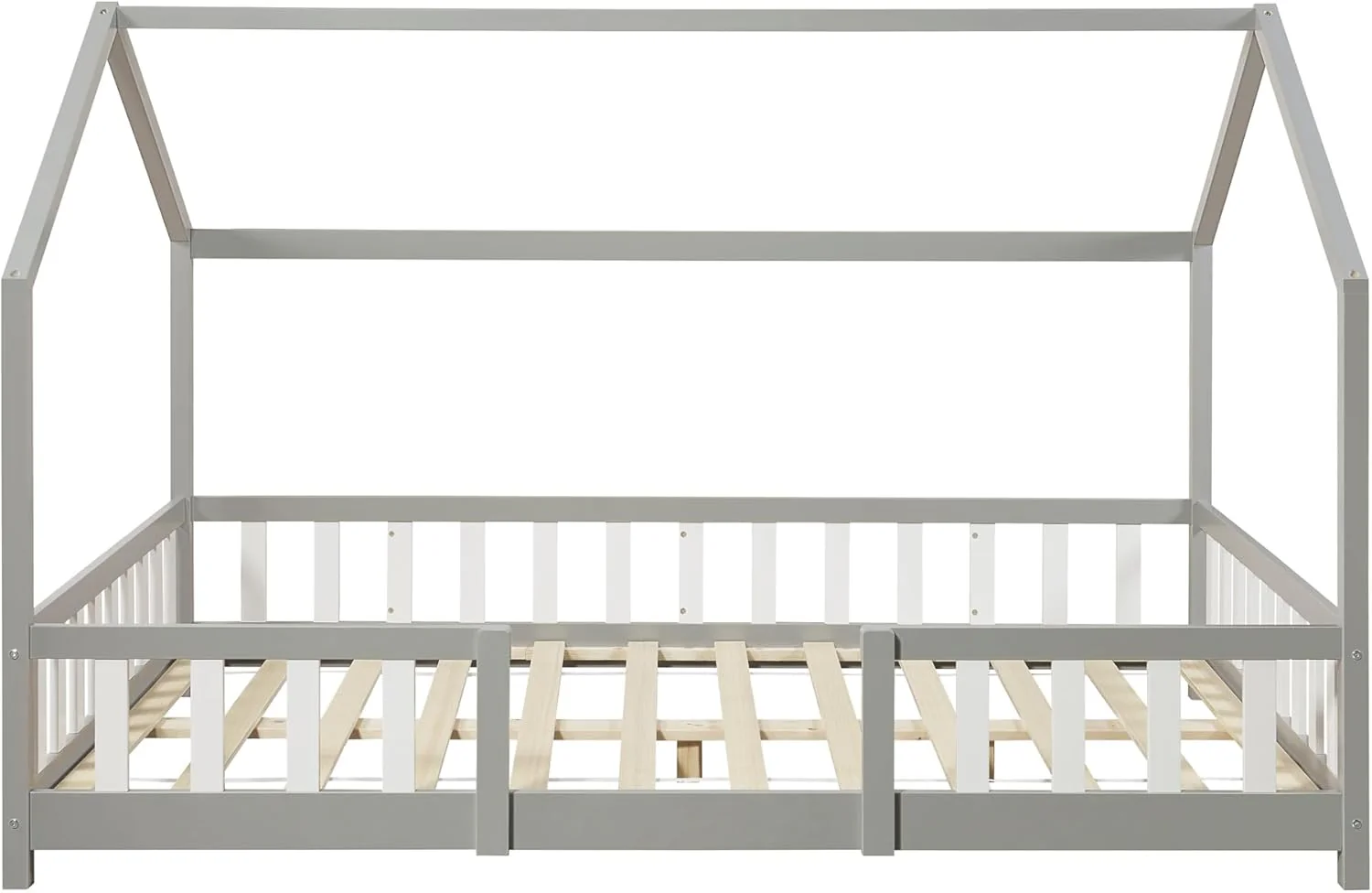 [en.casa] Letto per bambini Sisimiut a capanna 80 x 160 cm con protezione anticaduta letto in legno per bambini letto a terra rete a doghe in legno di pino Bianco opaco