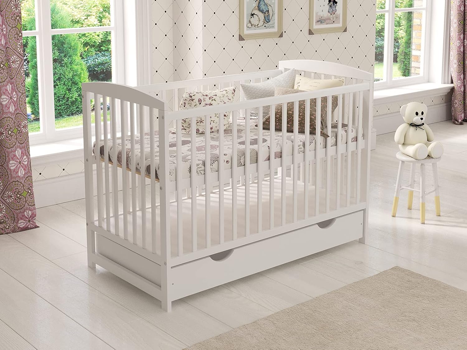 Love For Sleep Babybett Beistellbett 120x60cm mit Schaumstoffmatratze Weiß Jacob Kinderbett Baby Bett Holz - Kinderbett Babybett, Mitwachsend Gitterbett Baby Bed