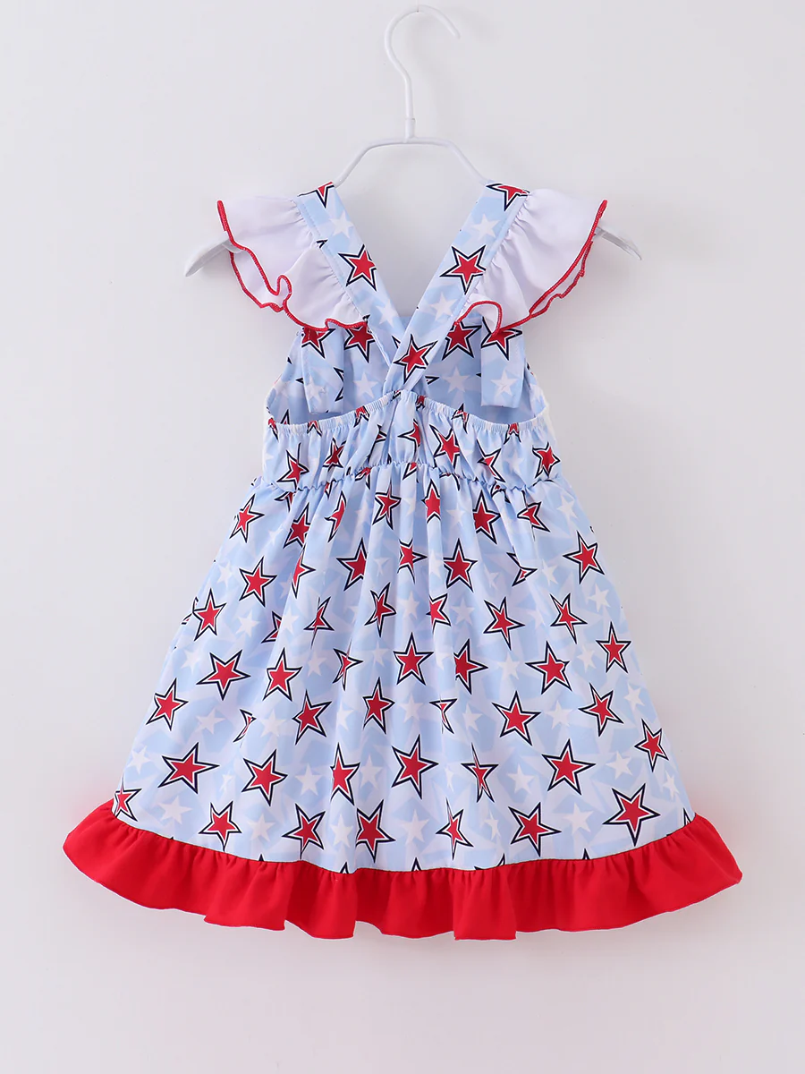 4TH OF JULY Star Ruffle Girl Smocked Dress