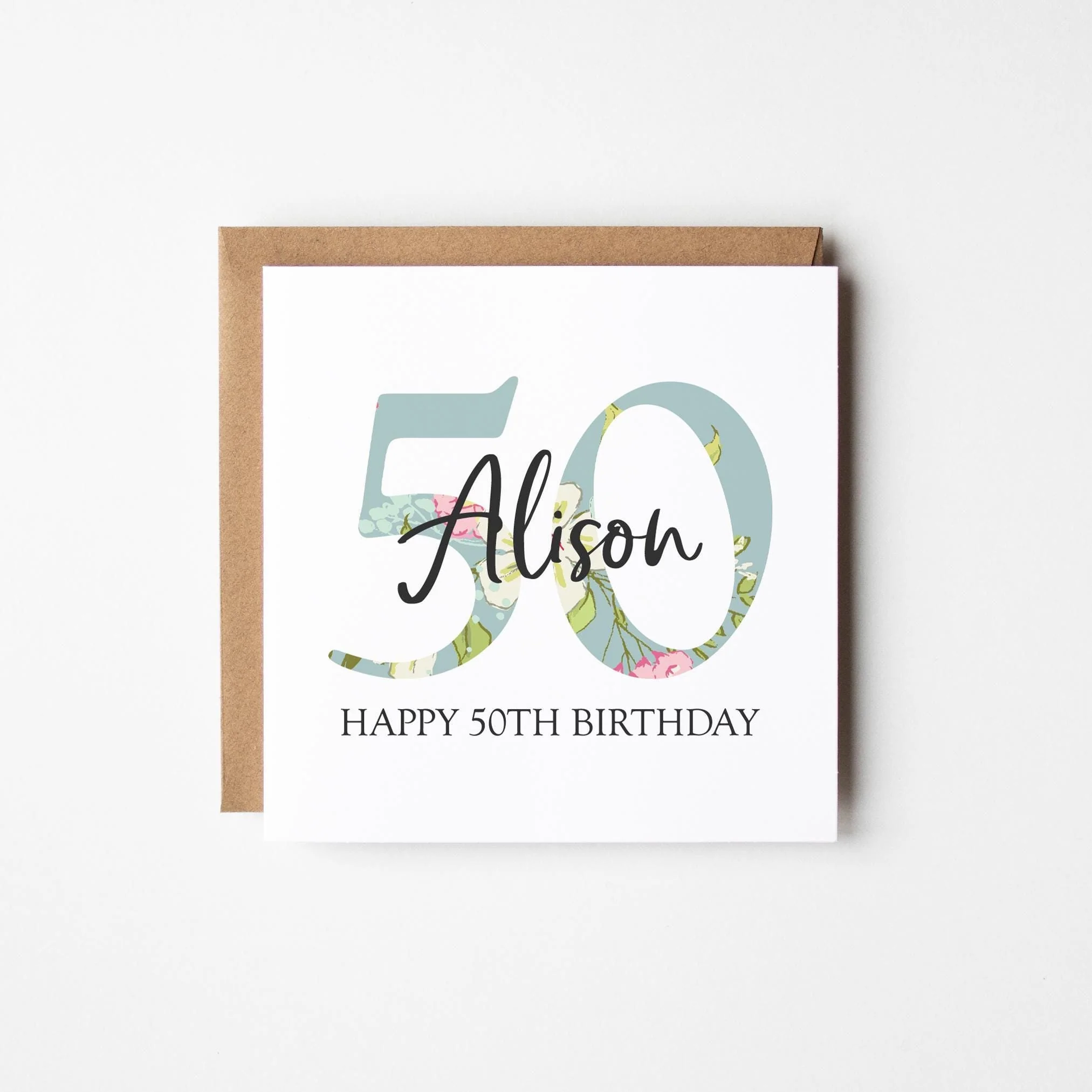 50th Birthday Card a?�� Personalised 50th Birthday Card for Her a?�� Daughter a?�� Friend a?�� Auntie a?�� Cousin a?�� Sister a?�� Floral 50th Card