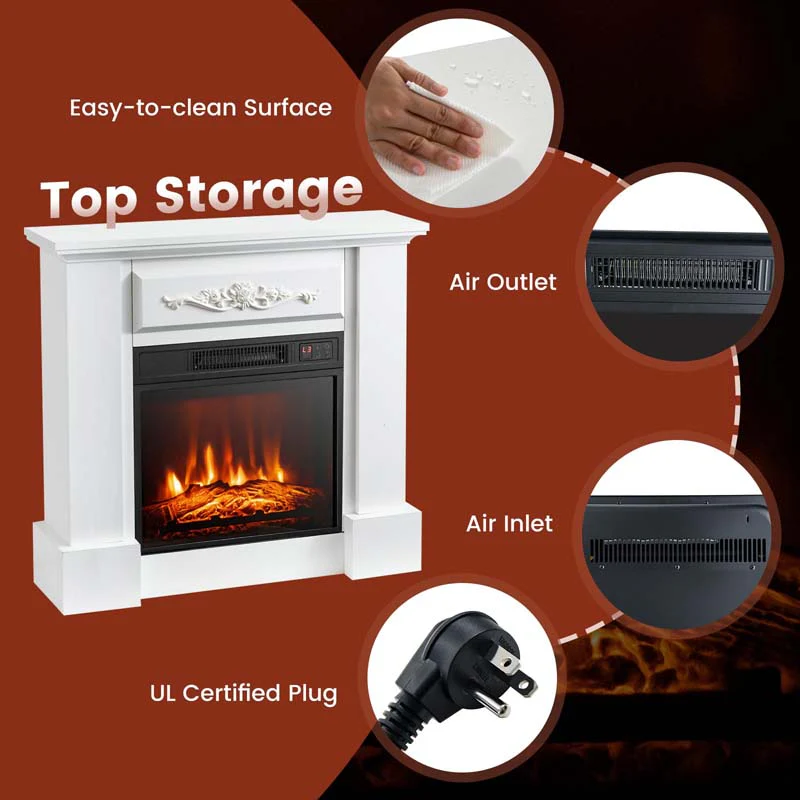 32Quot Solid Electric Fireplace With Mantel 1400W Freestanding Mantel Fireplace Heater With Remote Control Thermostat 6H Timer