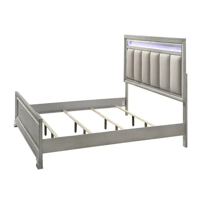 Evonne 6 Piece Gray LED Upholstered Panel Bedroom Set