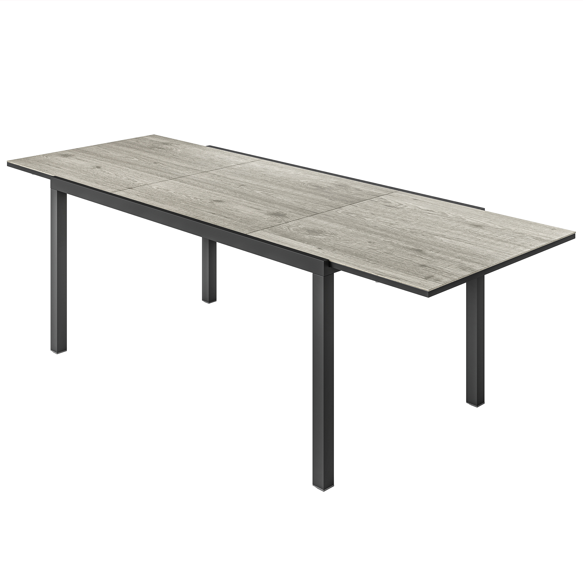 Outsunny Uitschuifbare Eettafel voor 6-8 Personen, Verstelbare Outdoor Tafel van Aluminium, Staal, Kunststof met Houteffect, Grijs
