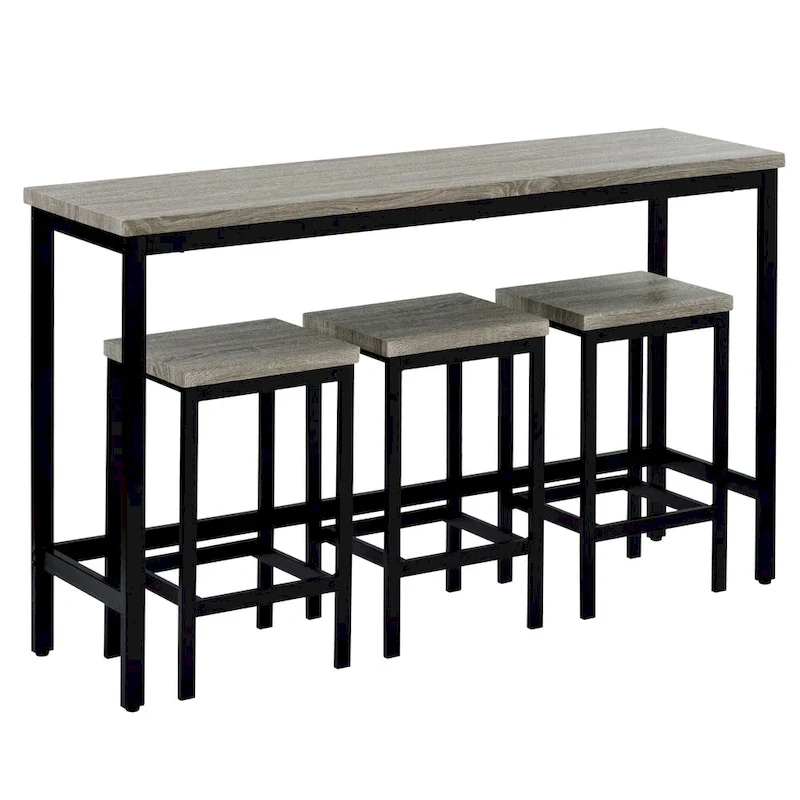 Extra Long Dining Table Set with 3 Stools Pub
