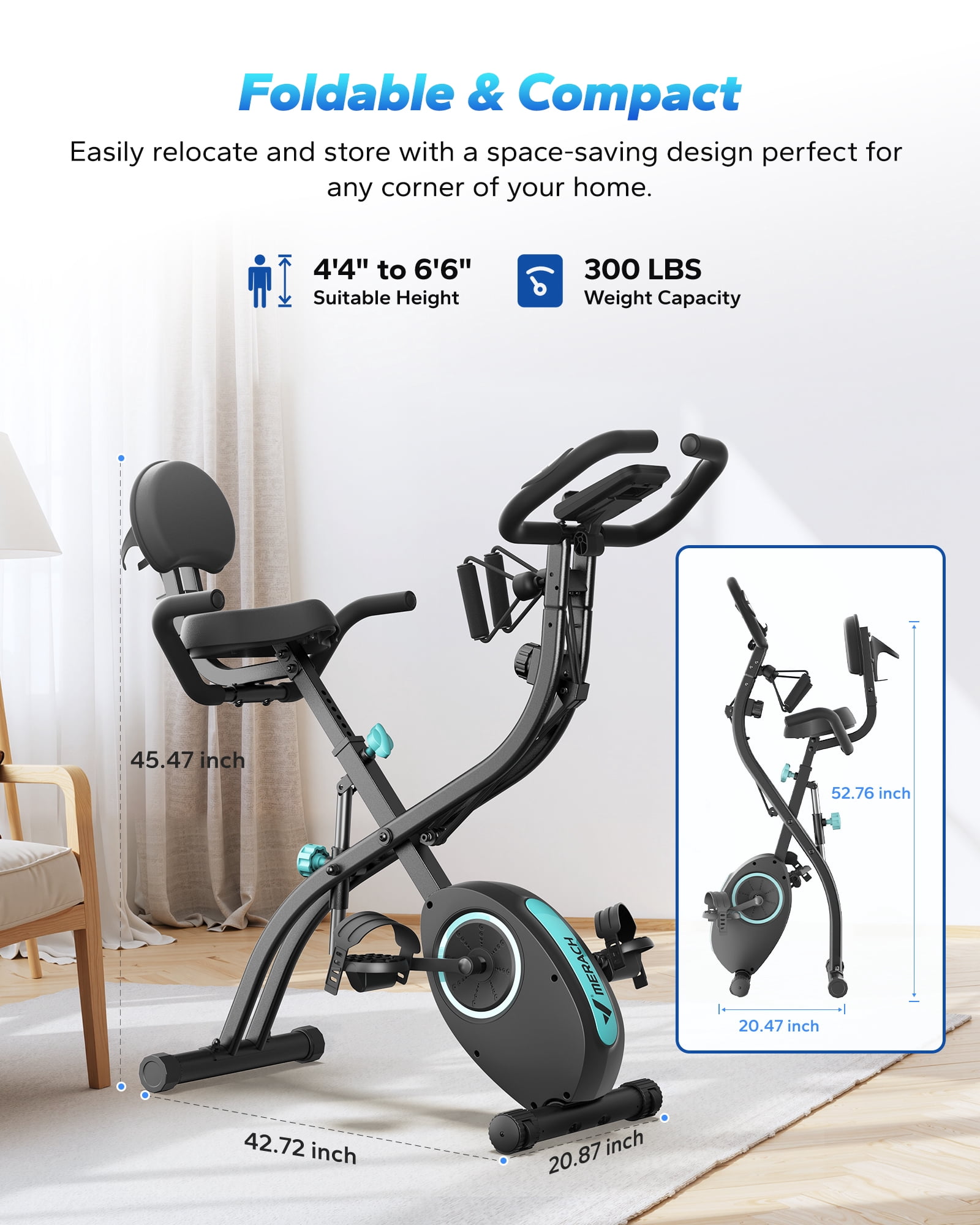 MERACH Folding Exercise Bike, 4 in 1 Magnetic Upright Bike with 16 Levels of Resistance for Home Indoor Cardio Workout Max Weight 300 lbs