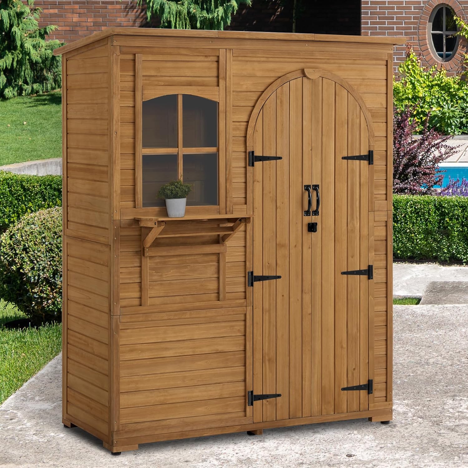 M MCombo casetta da giardino casetta per attrezzi in legno resistente alle intemperie, casetta da giardino da esterno impermeabile walk-in, per area esterna balcone terrazza 73×144×185 cm (natura)