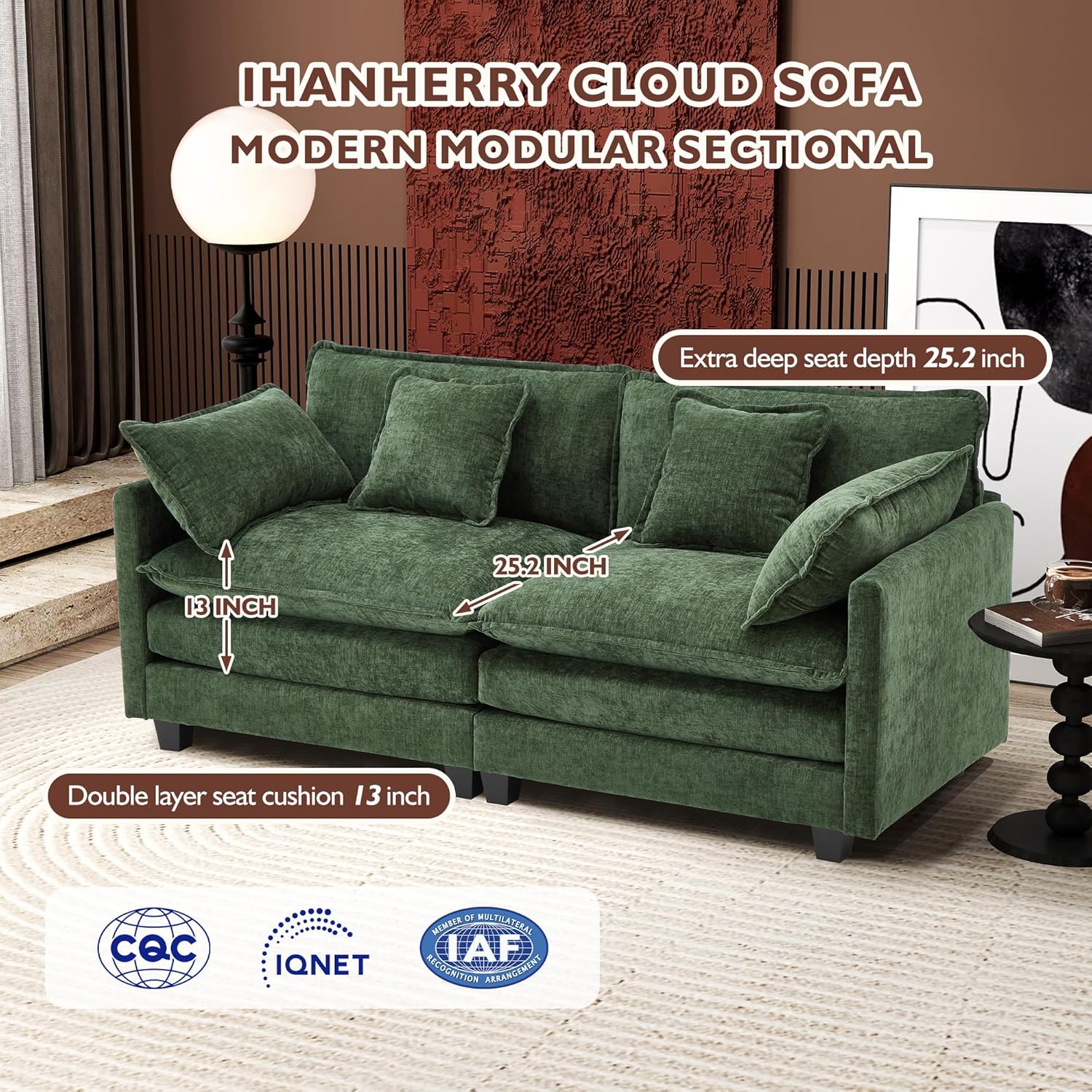 111.4 Inch L-Shaped Modern Sofa Modular Cloud Sofa Ottoman 4-Seater Chenille Deep Seat Sofa